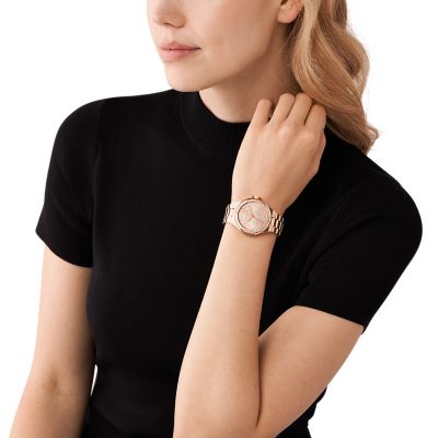 Michael Kors Lennox Three-Hand Rose Gold-Tone Stainless Steel