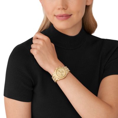 Michael Kors Runway Chronograph Gold-Tone Stainless Steel Watch 