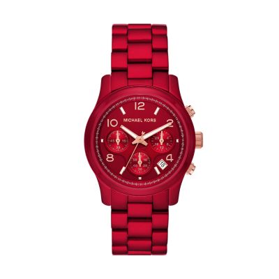 Michael Kors Women's Runway Chronograph Red Coated Stainless Steel Bracelet Watch - Red