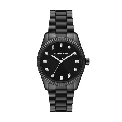 Michael Kors Women's Lexington Three-Hand Black Stainless Steel Watch - Black