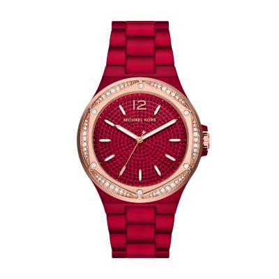 Michael Kors Women's Lennox Three-Hand Red Stainless Steel Watch - Red