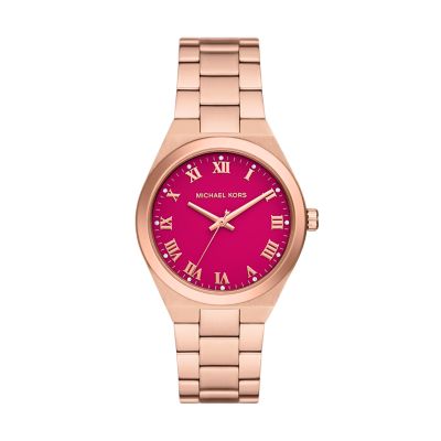 Michael Kors Lennox Three-Hand Rose Gold-Tone Stainless Steel Watch