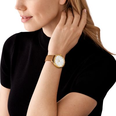 Michael Kors Slim Runway Three-Hand Luggage Leather Watch - MK7465 