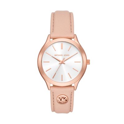 Michael Kors Women's Slim Runway Three-Hand Blush Leather Watch - Nude