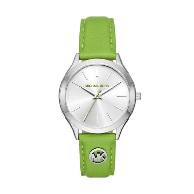 Michael Kors Women's Slim Runway Three-Hand Pear Leather Watch - Green