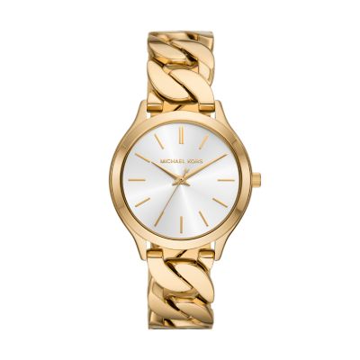 Michael Kors Runway Three Hand Gold Tone Stainless Steel Watch