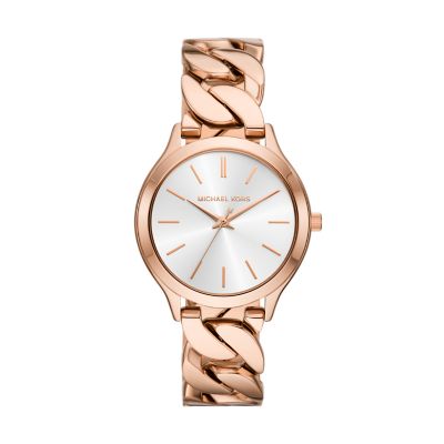 Michael Kors Runway Three Hand Rose Gold Tone Stainless Steel Watch