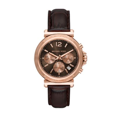 Mk watch leather strap best sale