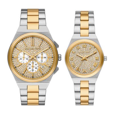 Michael Kors Lennox Three Hand Two Tone Stainless Steel Watch Gift Set