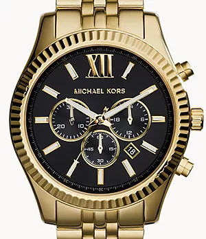 Michael Kors Men's Gold-Tone Black Dial Lexington Watch