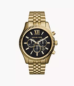 Michael Kors Men's Gold-Tone Black Dial Lexington Watch