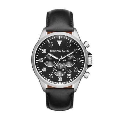 Gage Chronograph Black Leather Watch 