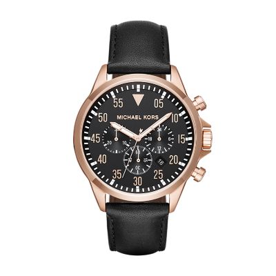 Gage Chronograph Black Leather Watch 
