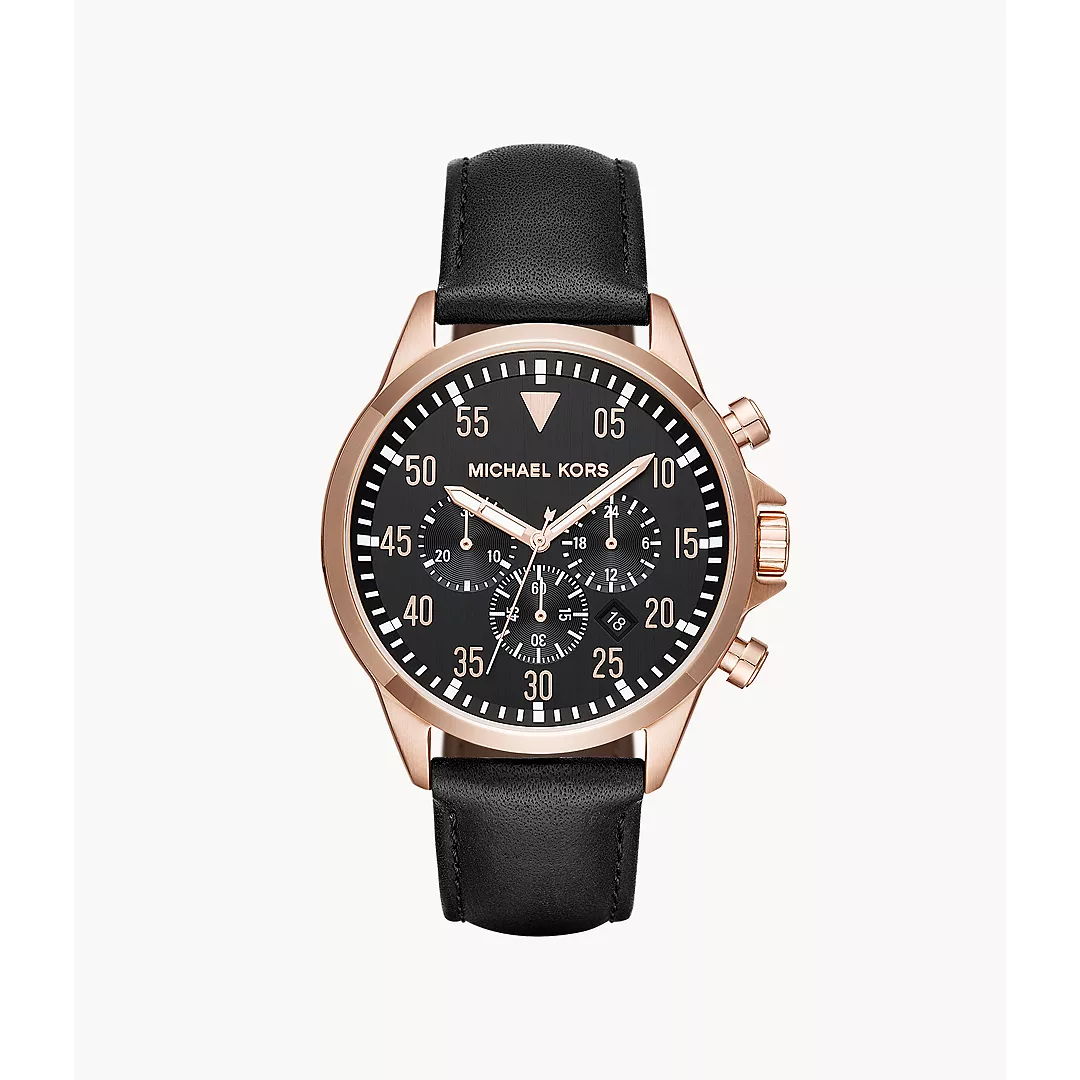 Michael Kors Men's Gage Chronograph Leather Watch - Black