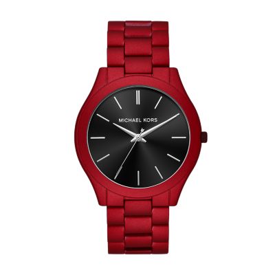 Michael Kors Men s Slim Runway Three Hand Red Coated Steel Watch