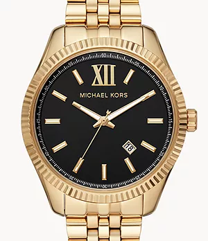 Michael Kors Lexington Three-Hand Gold-Tone Steel Watch