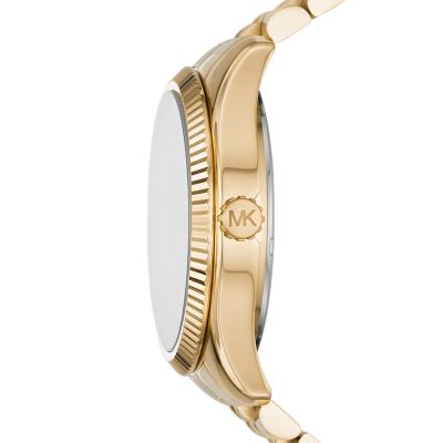 Michael Kors Lexington Three Hand Date Gold Tone Stainless Steel