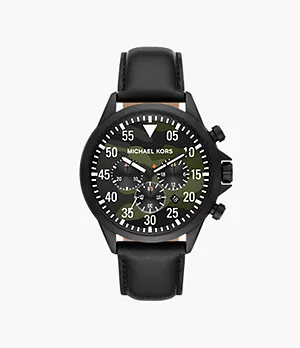 Michael Kors Thompkins Chronograph Black Leather Watch