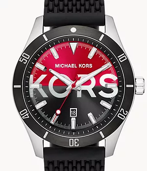 Michael Kors Layton Three-Hand Date Black Silicone Watch