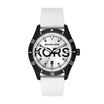 Michael Kors Layton Three Hand Date White Silicone Watch MK8893 Watch Station