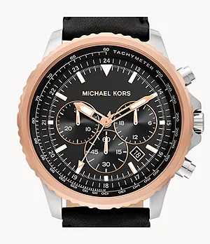 Michael Kors Cortlandt Chronograph Black Leather Watch