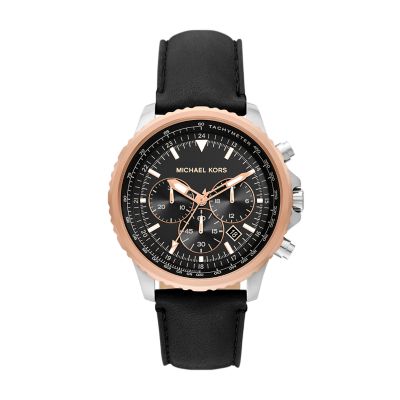 Michael Kors Cortlandt Chronograph Black Leather Watch MK8905