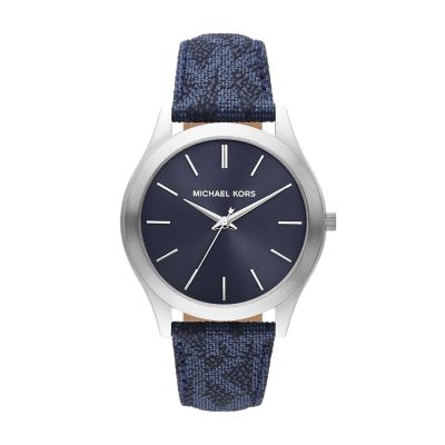 Michael kors silver watch blue clearance face