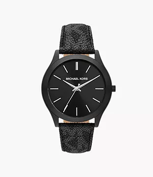 Michael Kors Slim Runway Three-Hand Black PVC Watch