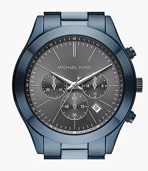 Montre Slim Runway de Michael Kors chronographe en acier inoxydable bleu acier