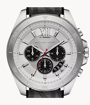 Montre chronographe en silicone noir avec incrustation en PVC gris Brecken Michael Kors