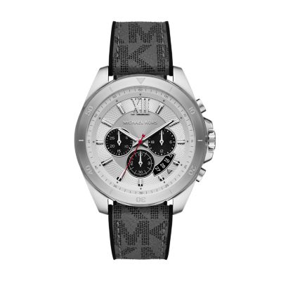 Montre Brecken de Michael Kors chronographe en silicone noir avec logo en PVC gris MK8922 Watch Station