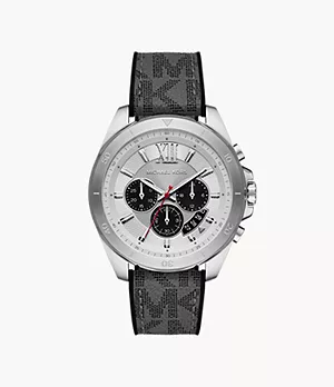 Montre chronographe en silicone noir avec incrustation en PVC gris Brecken Michael Kors