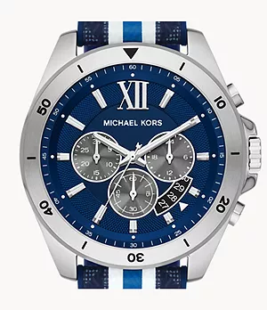 Montre Brecken de Michael Kors chronographe en PVC, bleue et blanche