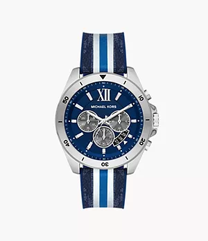 Montre Brecken de Michael Kors chronographe en PVC, bleue et blanche