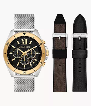 Ensemble composé d’une montre chronographe et de bracelets interchangeables en mailles d’acier inoxydable Brecken Michael Kors