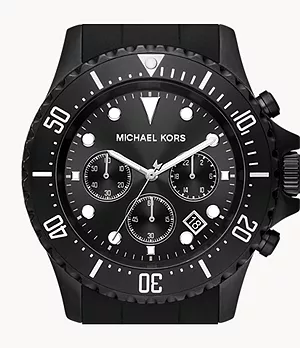 Montre chronographe en acier inoxydable et silicone noir Everest Michael Kors