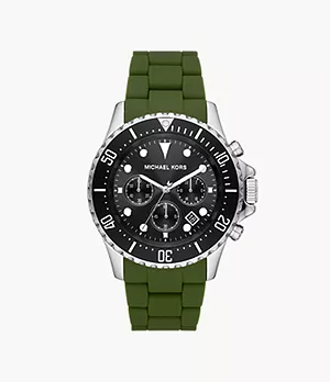 Montre chronographe en silicone vert et en acier inoxydable Everest Michael Kors