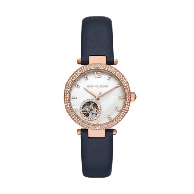 Michael Kors Parker Automatic Navy Leather Watch