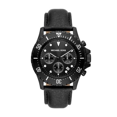 - Everest Michael Watch Leather Chronograph Watch Black MK9053 - Kors Station