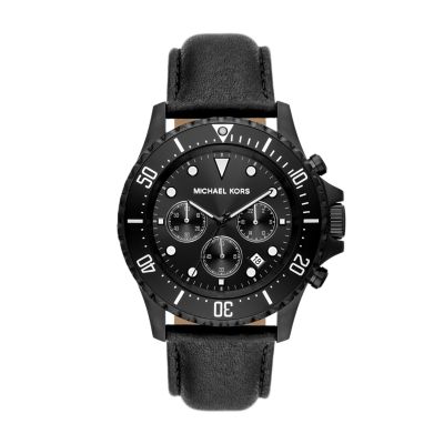 Michael Kors Everest Chronograph Black Leather Watch