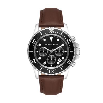 Everest MK9054 Station Michael - Leather Watch - Chocolate Chronograph Watch Kors