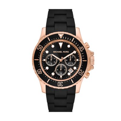 Michael Kors Men's Everest Chronograph Black Silicone And Stainless Steel Watch - Black
