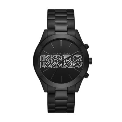 Michael Kors Slim Runway Three Hand Black Stainless Steel Watch