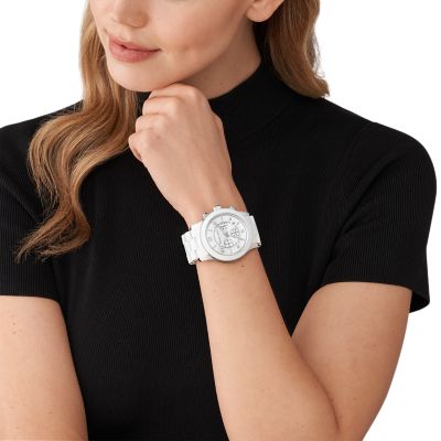 White Michael Runway MK9076 Kors Station - Watch Watch Steel Chronograph - Stainless Silicone-Wrapped