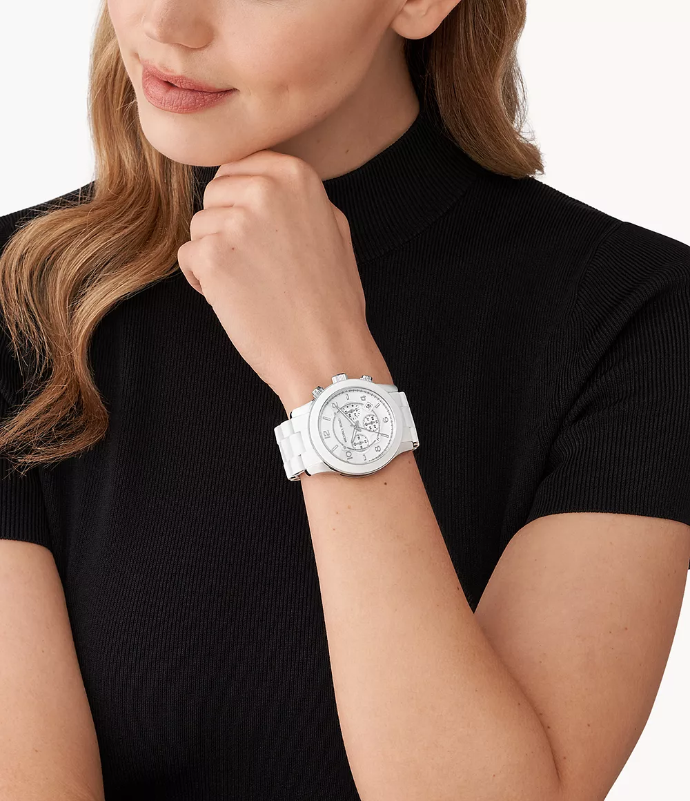 Michael Kors Runway Chronograph White Silicone-Wrapped Stainless Steel Watch  - MK9076 - Watch Station
