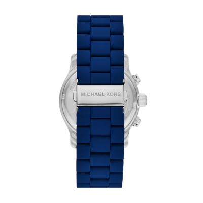 Runway Chronograph Navy Silicone-Wrapped Michael Watch MK9077 Kors - Watch Stainless Steel Station -