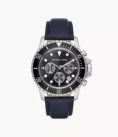 Michael Kors Everest Chronograph Navy Leather Watch - MK9091