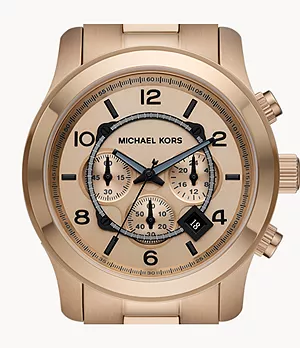 Michael Kors Runway Chronograph Beige Gold-Tone Stainless Steel Watch