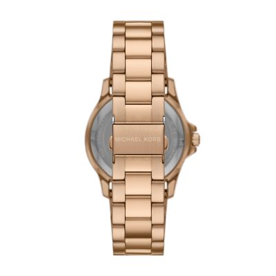 Michael Kors Everest Three-Hand Beige Gold-Tone Stainless Steel