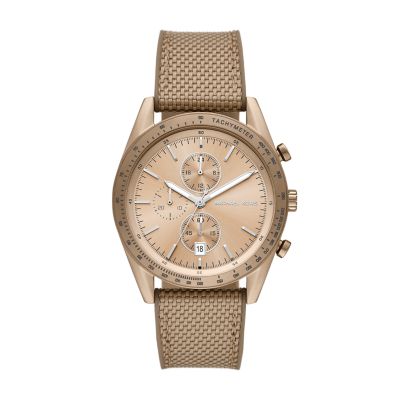 Michael Kors Men's Accelerator Chronograph Beige Gold Nylon Watch - Beige Gold